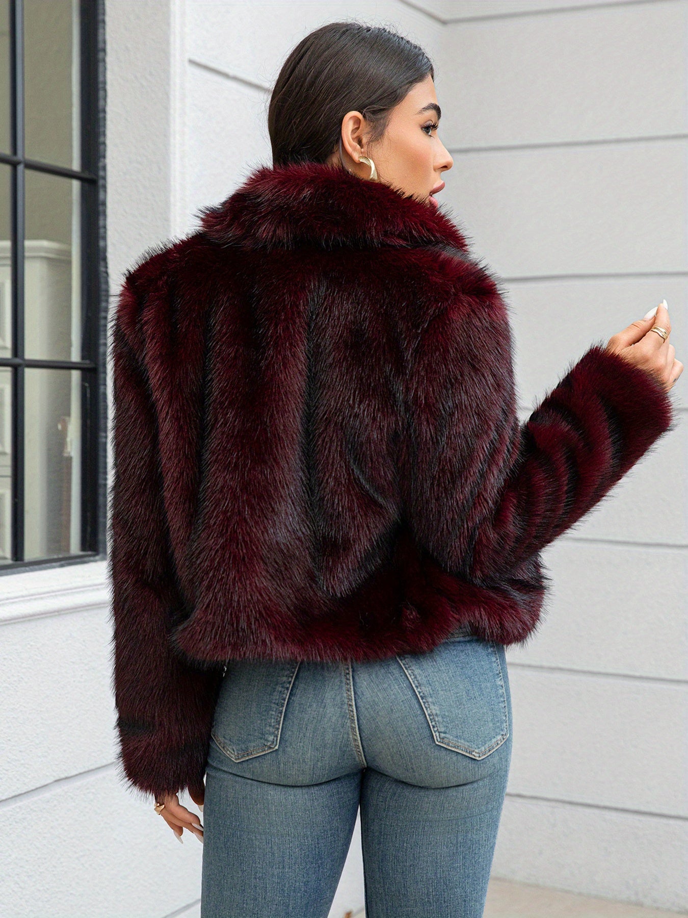 Luxe Lange Faux Fur Winterjas – Reverskraag & Flared Zoom