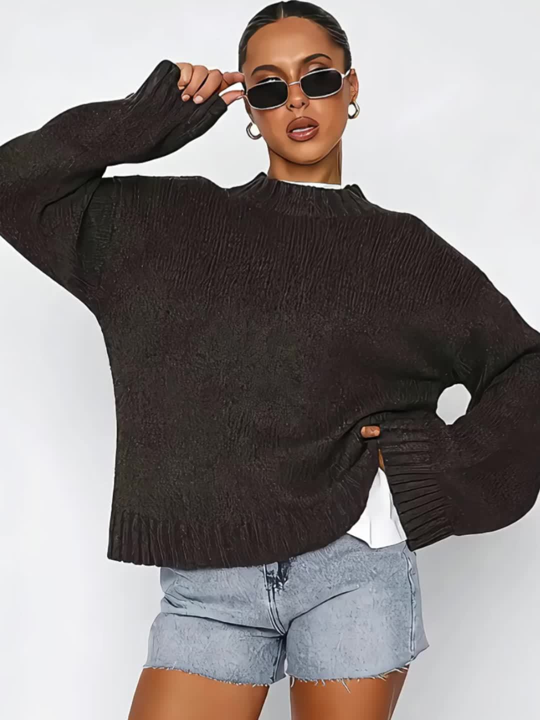 Oversized Ronde Hals Trui – Heerlijk Zacht in Bruin, Navy & Rood