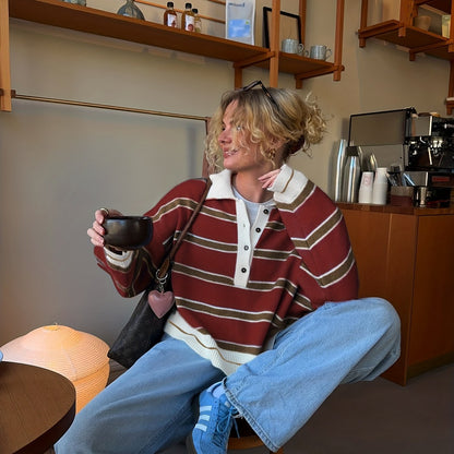 Gestreepte Half-Zip Trui Dames - Lange Mouwen Color Block