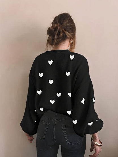 Elegante Trui met Hartprint en Lantaarnmouwen voor Dames
