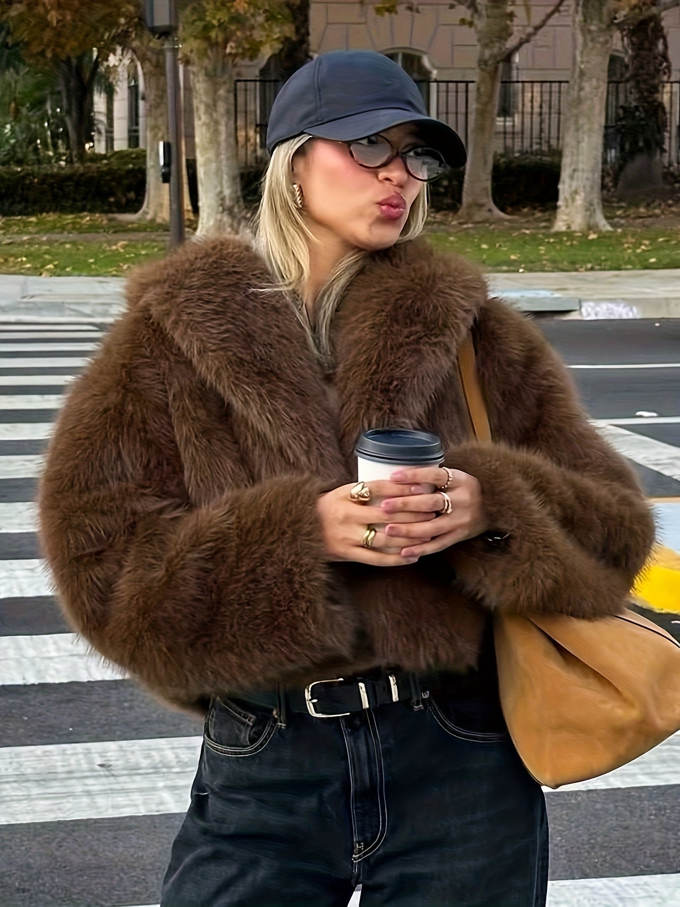 Elegante Nepbont Jas Dames Bruin - Luxe Winterjas met Revers voor Herfst Winter