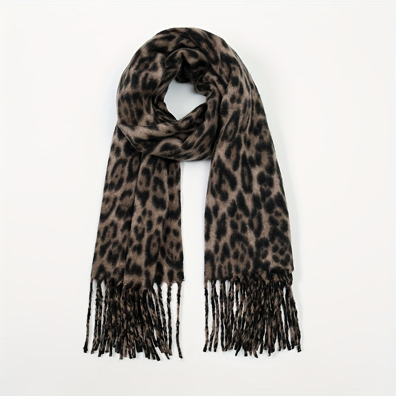 Elegante Sjaal met Luipaardprint - Warme Vintage Omslagdoek voor Vrouwen