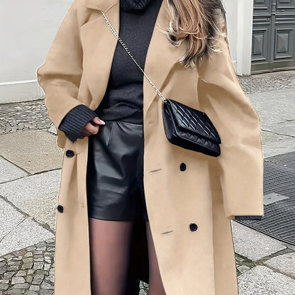 Maxi Lange Dames Mantel met Dubbele Knopen