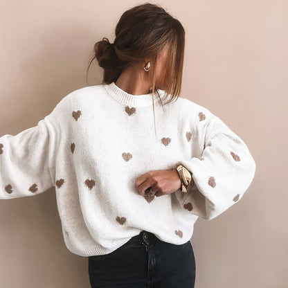 Elegante Trui met Hartprint en Lantaarnmouwen voor Dames
