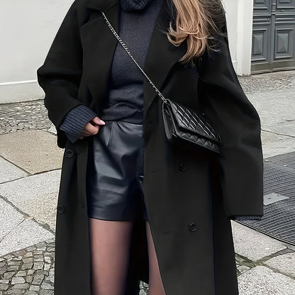 Maxi Lange Dames Mantel met Dubbele Knopen