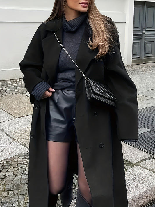 Maxi Lange Dames Mantel met Dubbele Knopen