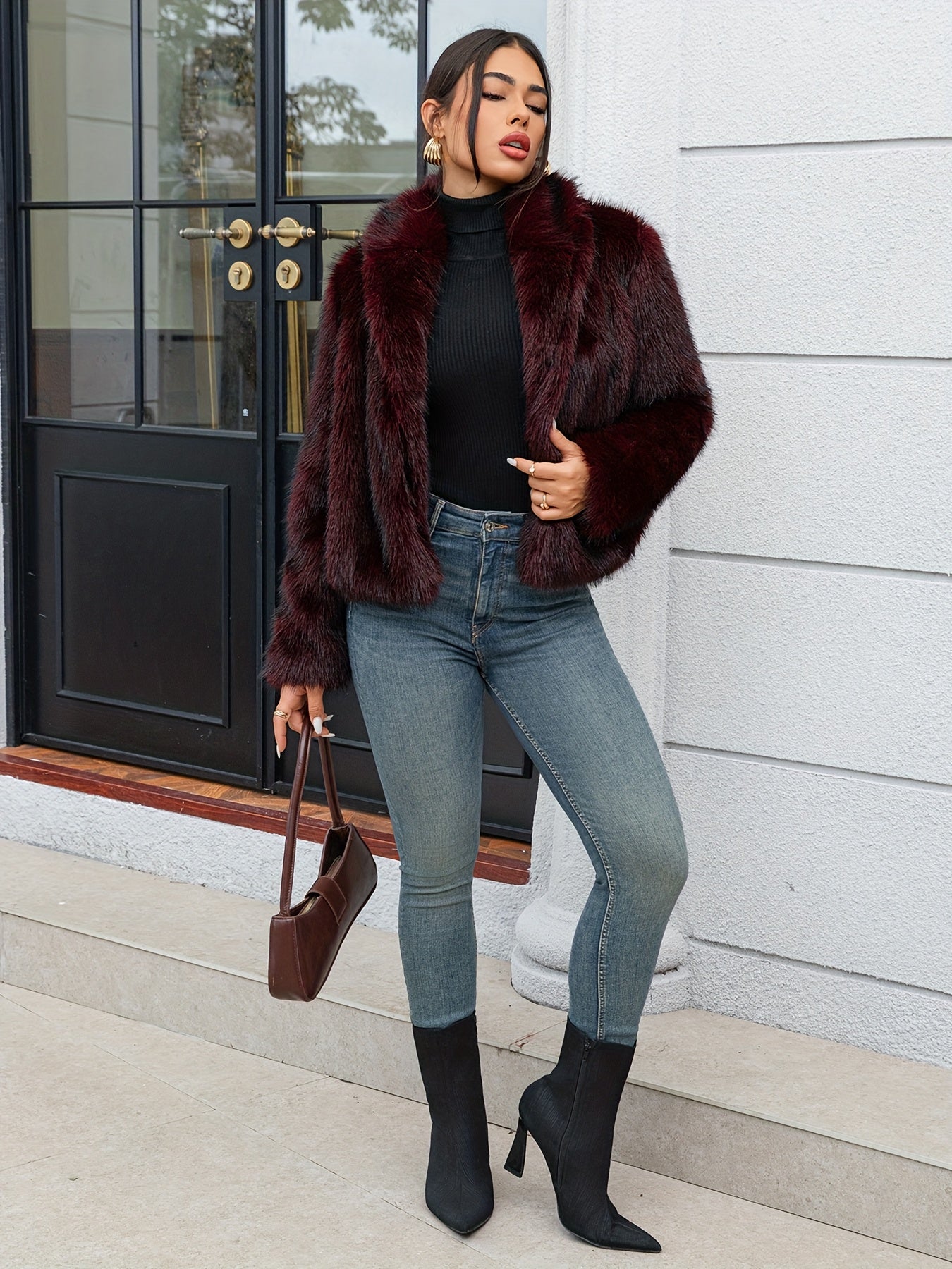 Luxe Lange Faux Fur Winterjas – Reverskraag & Flared Zoom