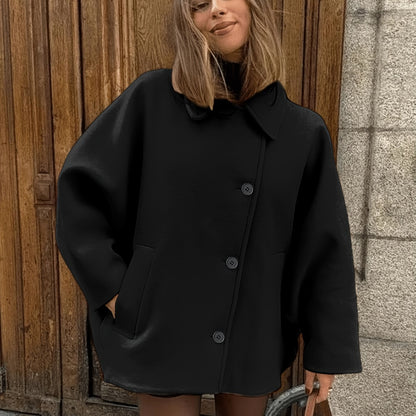 Elegante H-Lijn Wintermantel – Batwing Mouwen & Flared Zoom