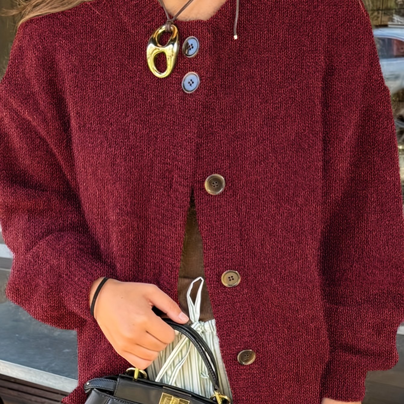 Elegante Vintage Gebreid Vest met Ballonmouwen voor Dames