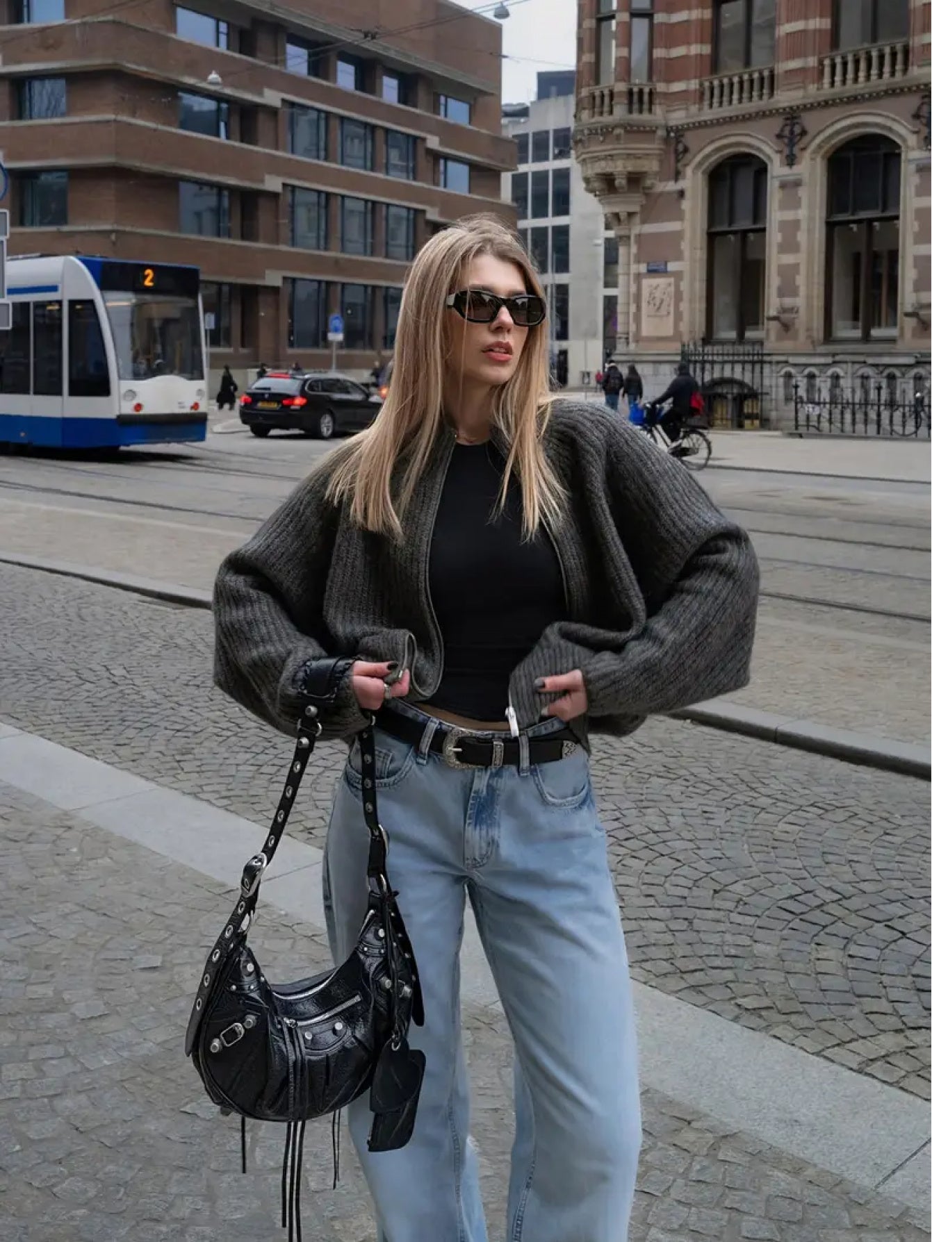 Léopard Blazer-Jas met Rits – Grijs-Bruine Tint & Zachte Col