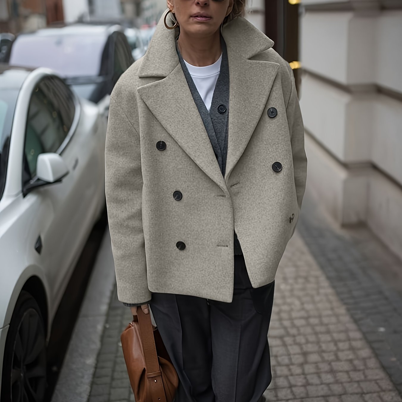 Elegante Dames Winterjas met Dubbele Knopen – Kort & Stijlvol