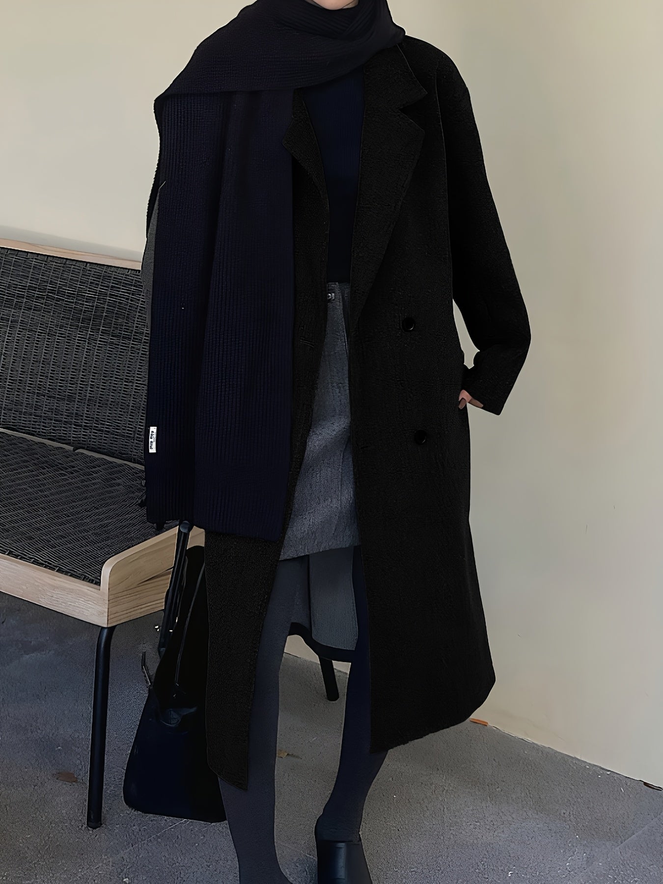 Maxi Lange Dames Mantel met Dubbele Knopen