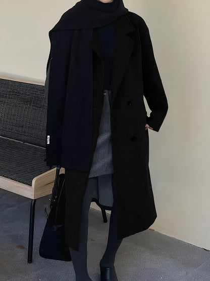 Maxi Lange Dames Mantel met Dubbele Knopen