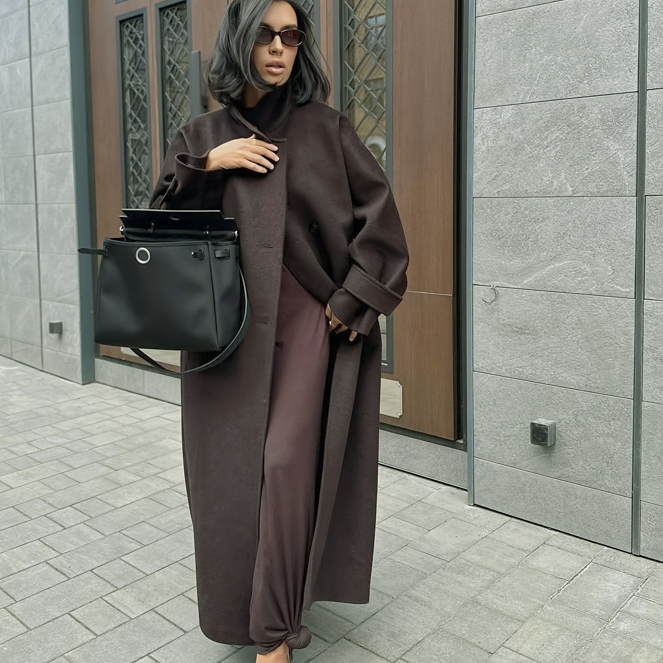 Elegante Tweed Jas met Zakken voor Vrouwen - Wintermantel in Bruin