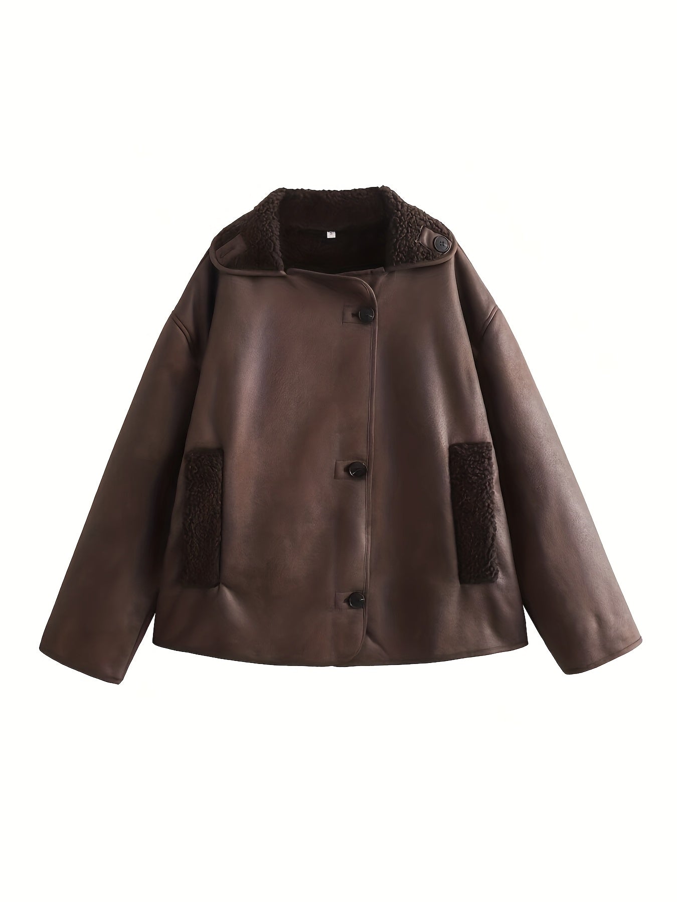 Oversized Bruine Teddy Jas – Pluche Kraag & Manchetten