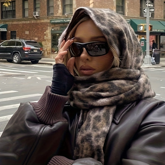 Elegante Sjaal met Luipaardprint - Warme Vintage Omslagdoek voor Vrouwen