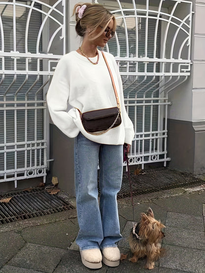 Elegante Off-Shoulder Trui – Zachte Col & Ribbeldetails