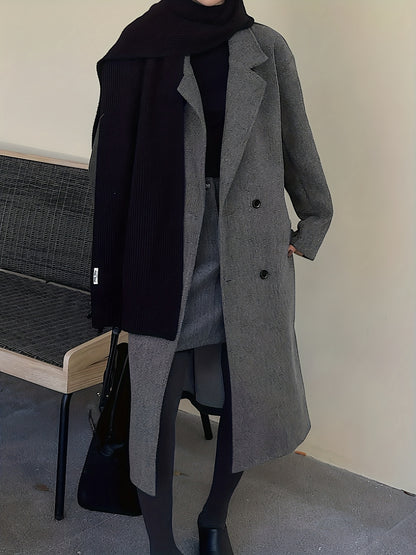 Maxi Lange Dames Mantel met Dubbele Knopen