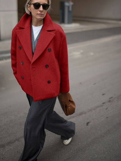 Elegante Dames Winterjas met Dubbele Knopen – Kort & Stijlvol