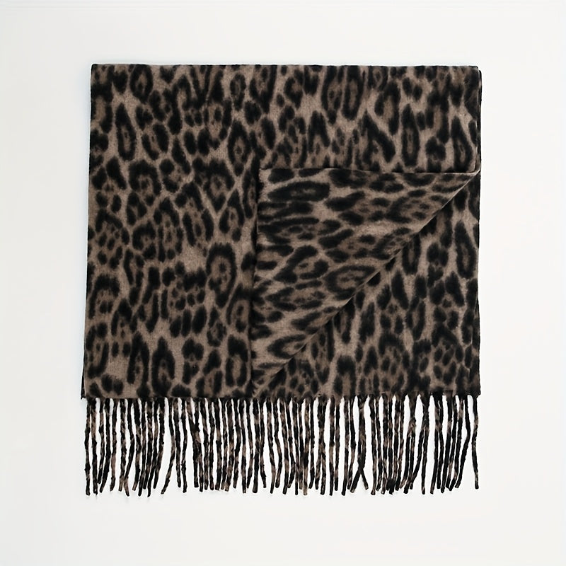 Elegante Sjaal met Luipaardprint - Warme Vintage Omslagdoek voor Vrouwen