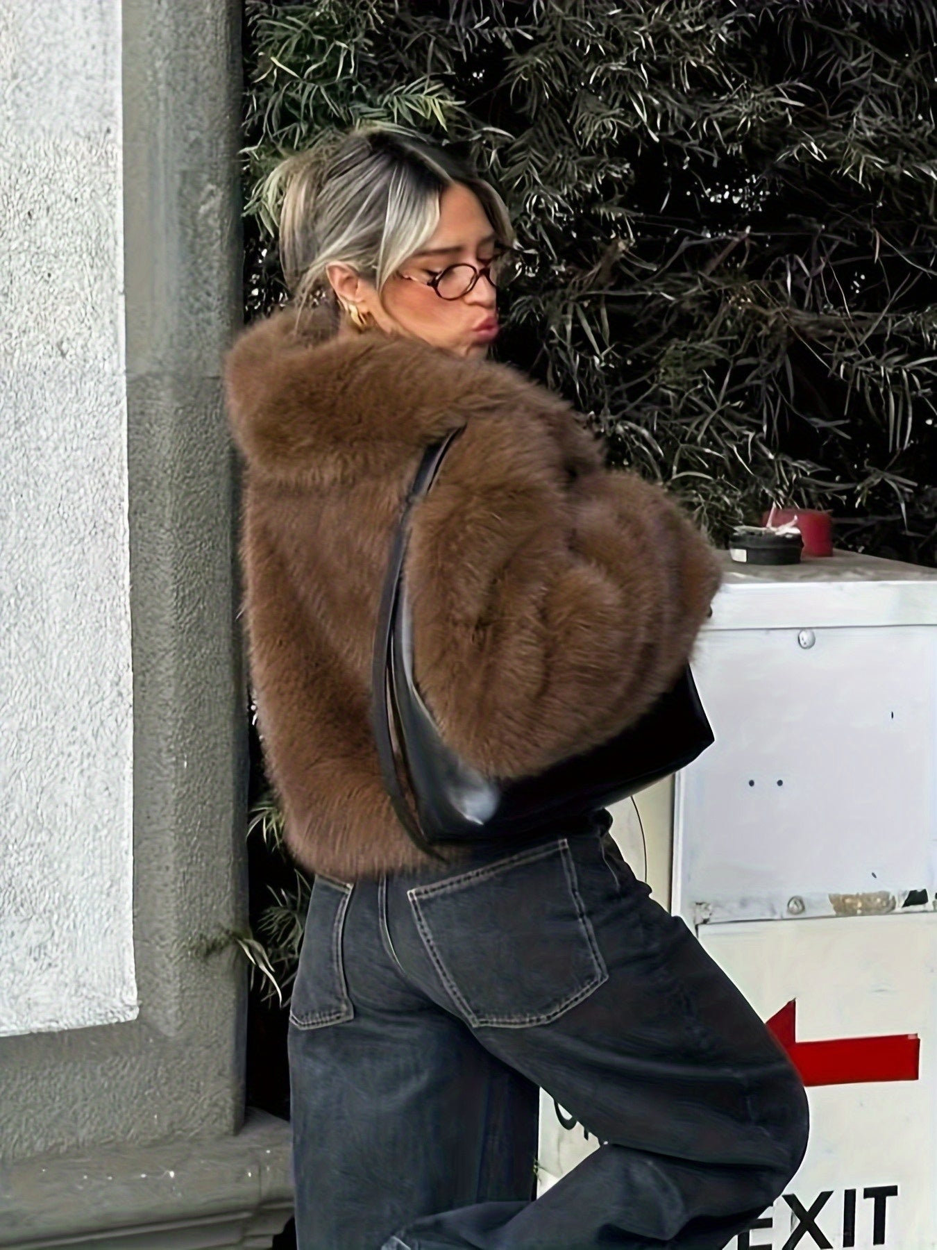 Elegante Nepbont Jas Dames Bruin - Luxe Winterjas met Revers voor Herfst Winter