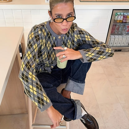 Koreaanse Damespullover Kleurblokken Y2K Stijl - Herfst & Winter 2025