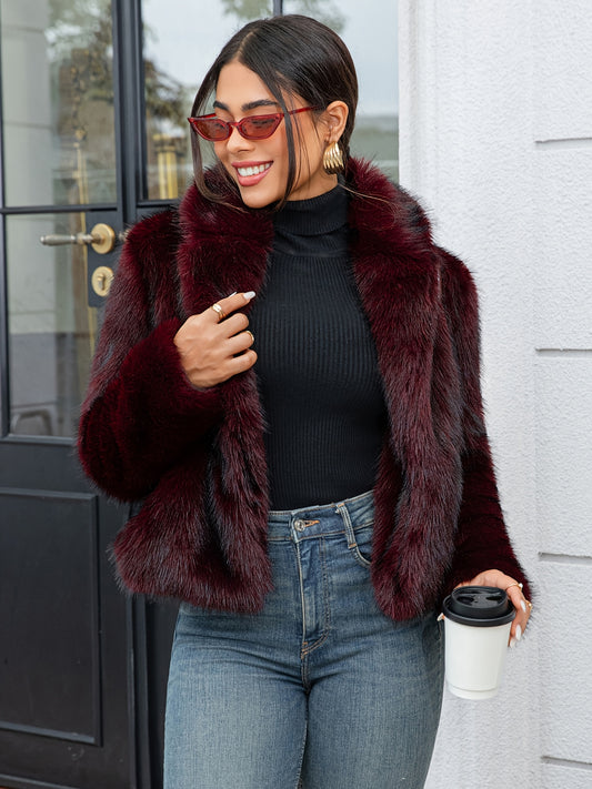 Luxe Lange Faux Fur Winterjas – Reverskraag & Flared Zoom