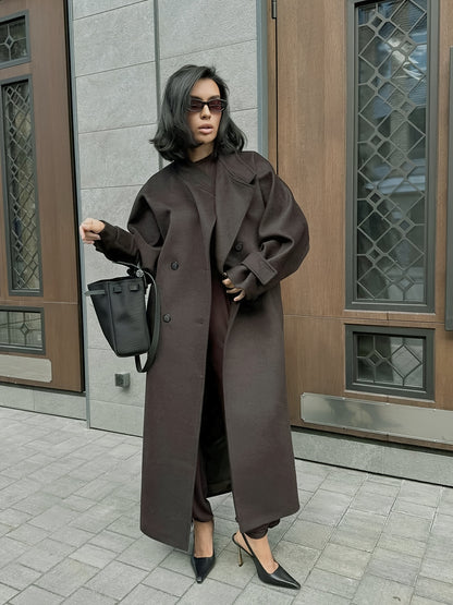 Elegante Tweed Jas met Zakken voor Vrouwen - Wintermantel in Bruin