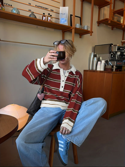 Gestreepte Half-Zip Trui Dames - Lange Mouwen Color Block