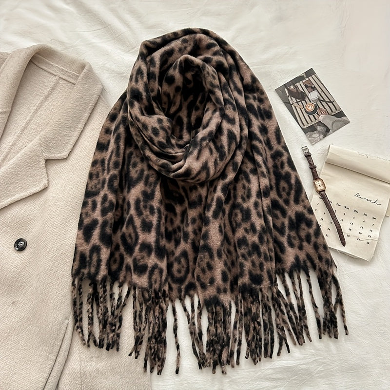 Elegante Sjaal met Luipaardprint - Warme Vintage Omslagdoek voor Vrouwen