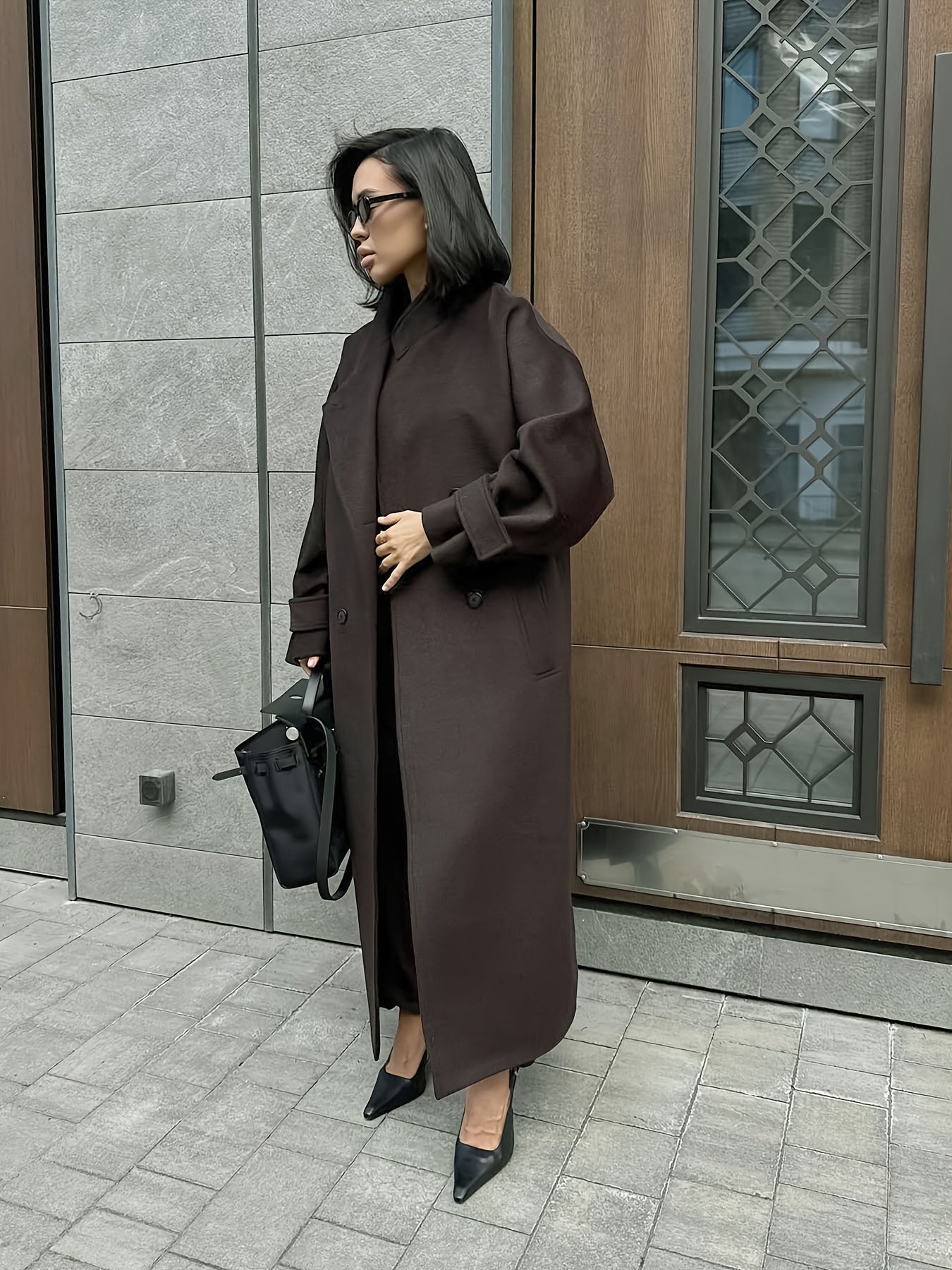 Elegante Tweed Jas met Zakken voor Vrouwen - Wintermantel in Bruin