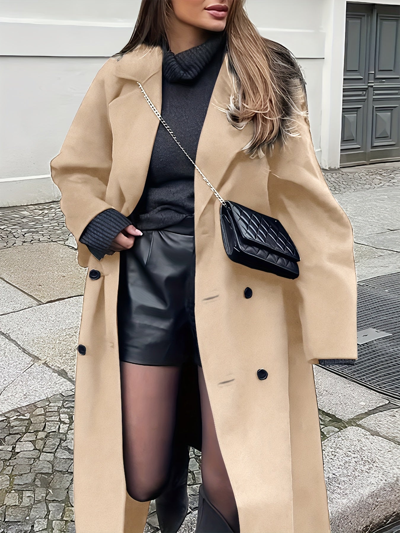 Maxi Lange Dames Mantel met Dubbele Knopen