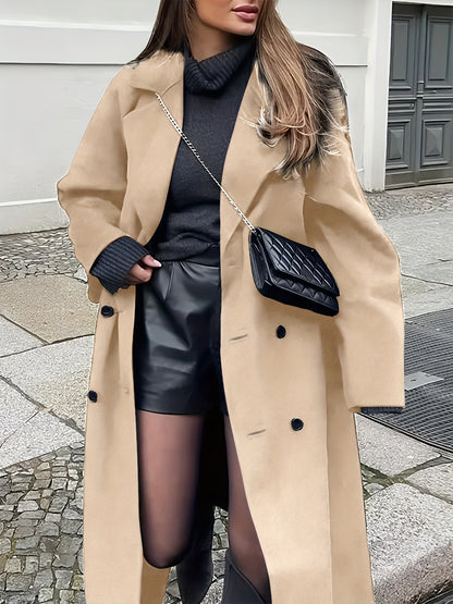 Maxi Lange Dames Mantel met Dubbele Knopen