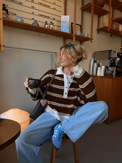 Gestreepte Half-Zip Trui Dames - Lange Mouwen Color Block