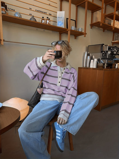 Gestreepte Half-Zip Trui Dames - Lange Mouwen Color Block