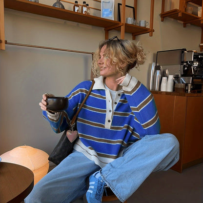 Gestreepte Half-Zip Trui Dames - Lange Mouwen Color Block