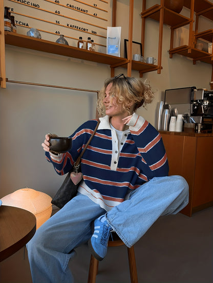 Gestreepte Half-Zip Trui Dames - Lange Mouwen Color Block