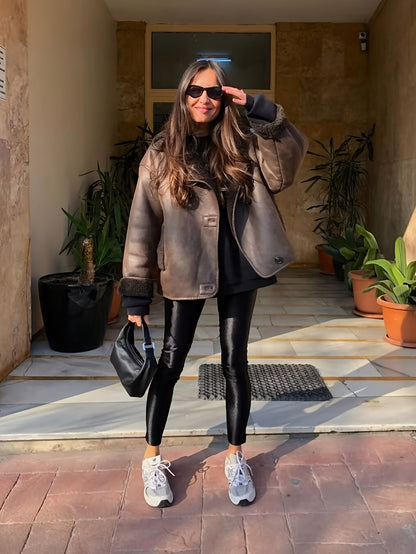 Oversized Bruine Teddy Jas – Pluche Kraag & Manchetten