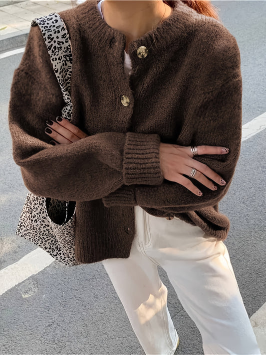 Vintage Damesvest met Lange Mouwen en Knoppen - Effen Kleur