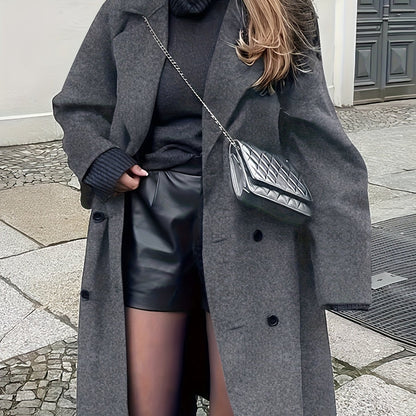 Maxi Lange Dames Mantel met Dubbele Knopen