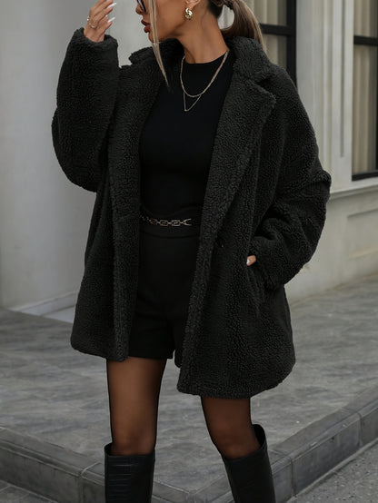 Retro Oversized Winterjas met Pluche Kraag voor Vrouwen