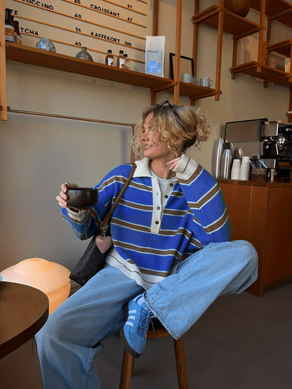 Gestreepte Half-Zip Trui Dames - Lange Mouwen Color Block