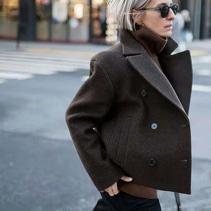 Elegante Dames Winterjas met Dubbele Knopen – Kort & Stijlvol