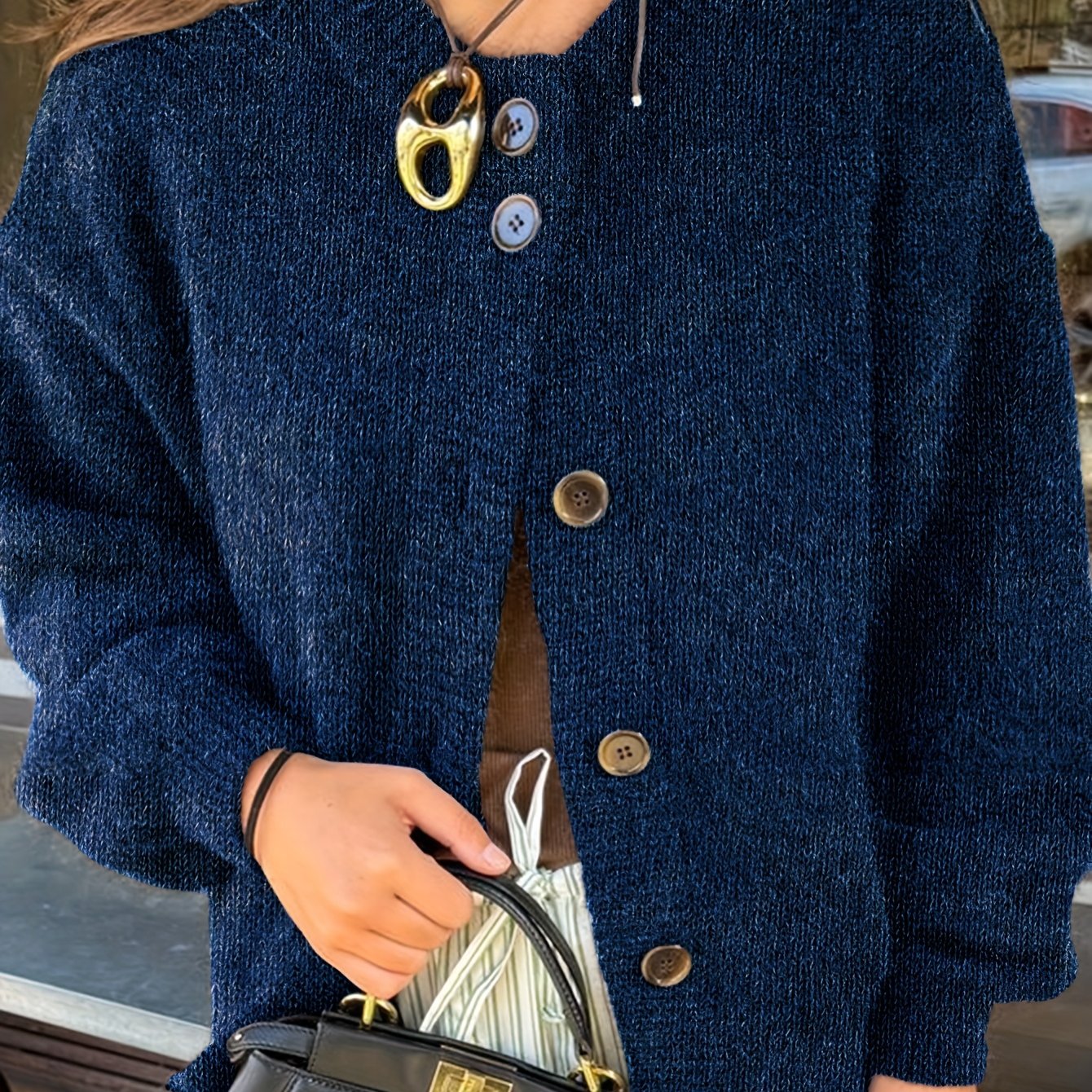 Elegante Vintage Gebreid Vest met Ballonmouwen voor Dames