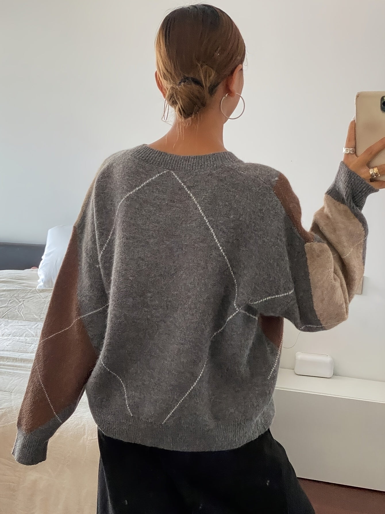 V-Hals Pullover met Geometrisch Patroon - Herfst & Winter