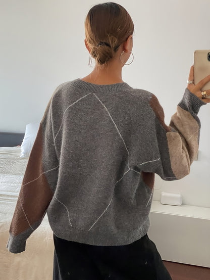 V-Hals Pullover met Geometrisch Patroon - Herfst & Winter