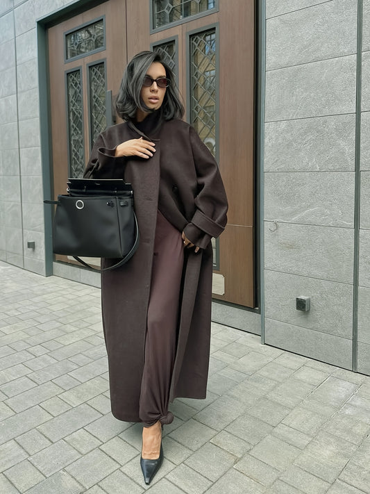 Elegante Tweed Jas met Zakken voor Vrouwen - Wintermantel in Bruin