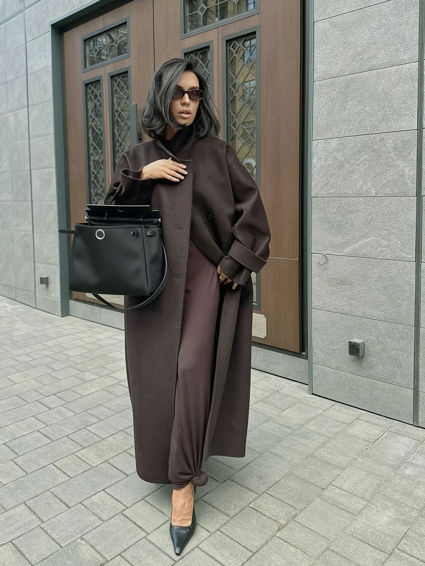 Elegante Tweed Jas met Zakken voor Vrouwen - Wintermantel in Bruin